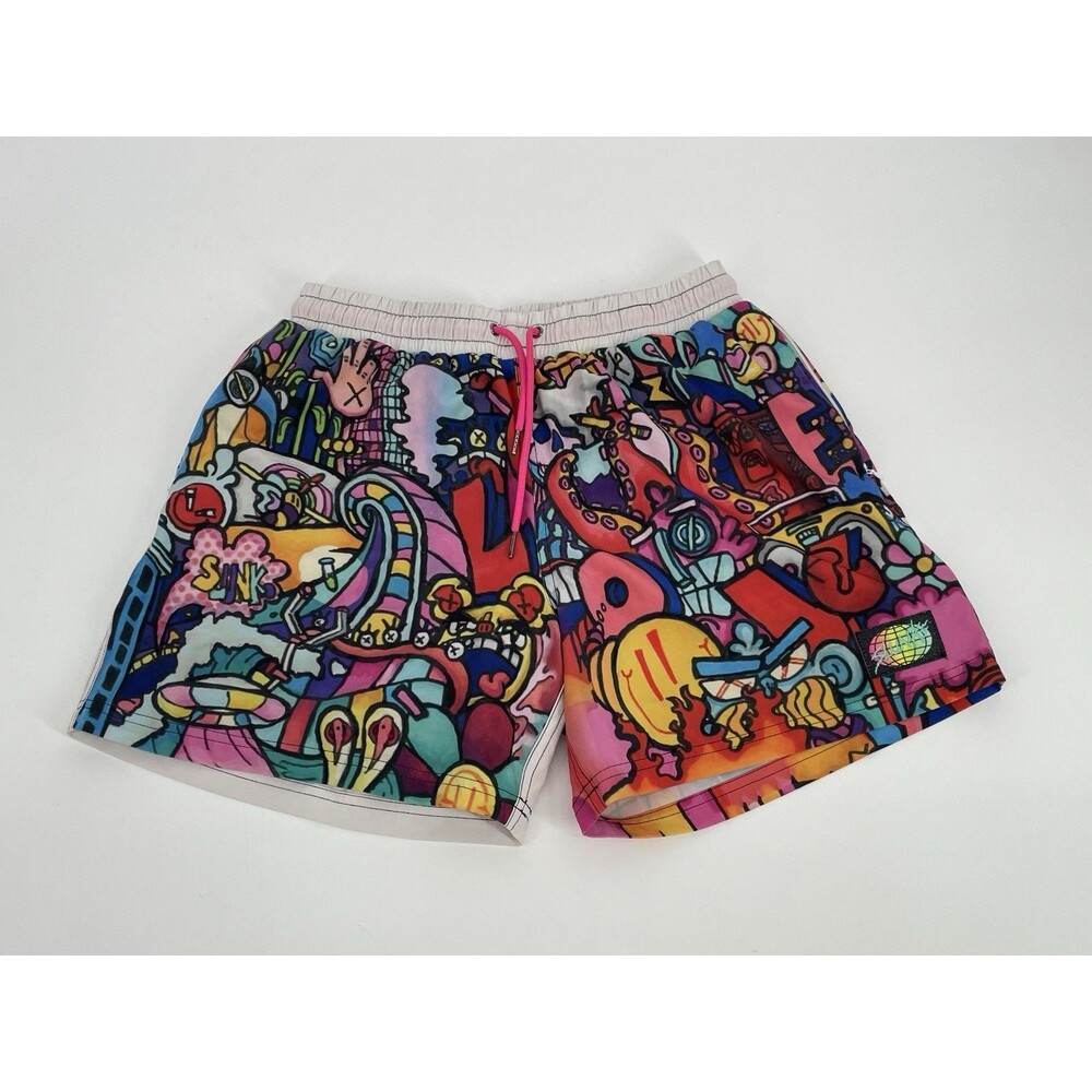 Slunks Men’s M Swim Trunks Colorful Pop Art Graffiti Board Shorts Lined